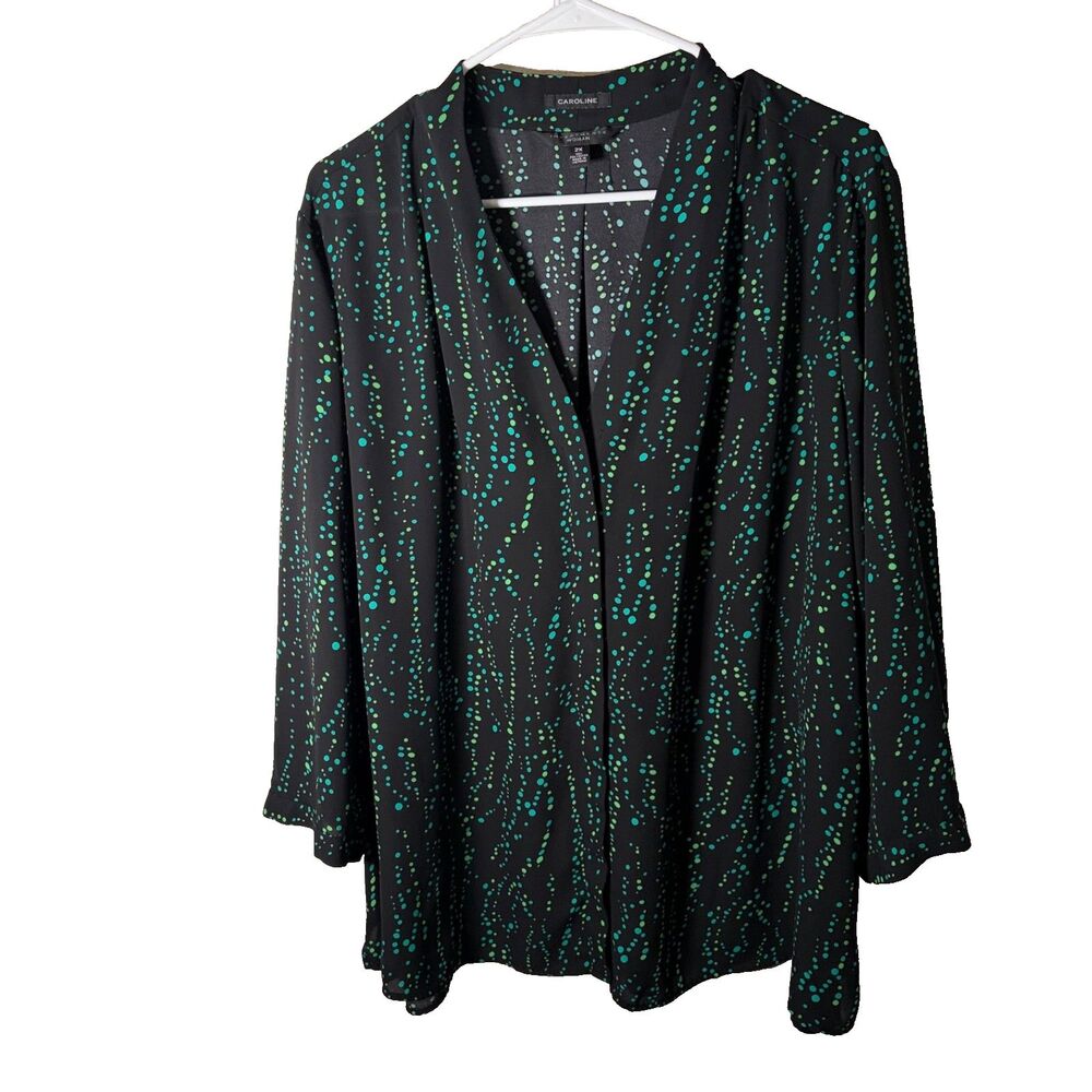 Investments Blouse Women's 2X V-Neck 3/4 Sleeve Black Printed Career Caroline